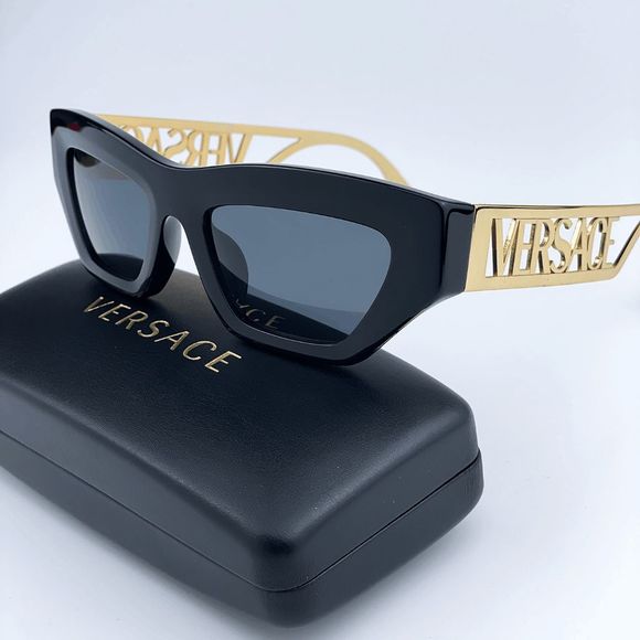 NEW Versace VE4432U 90s Vintage Logo GB1/87 Black Gold Frame Logo Dark Grey Cat main image 5